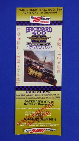 1994 Brickyard 400 Unused Race Complimentary Employee Ticket Cover