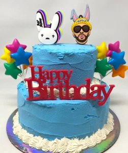 Bad Bunny Reggaeton Birthday Cake Topper Set ~ BRAND NEW ~ Featuring Bad Bunny - Picture 1 of 19