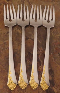 Oneida Golden Damask Rose Cube Set of 4 Salad Forks Stainless Flatware Lot E - Picture 1 of 4