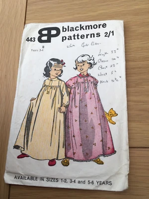 1960’s ORIGINAL BLACKMORE sewing  Pattern 443 nightdress age 3-4 PRE-CUT  P&P - Image 1 of 4