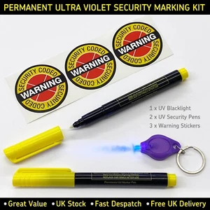 Permanent Ultra Violet Security Kit Invisible Ink Marker Pen Stickers UV Light - Picture 1 of 7