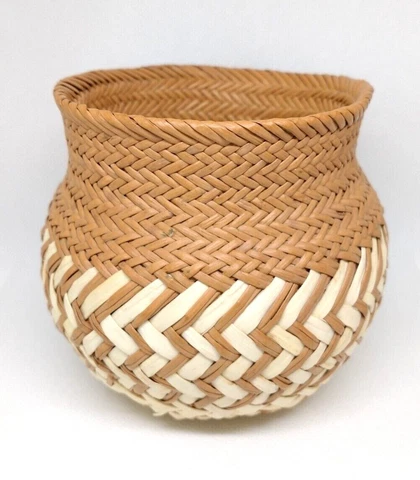 Hand Woven Two Toned Tan And White Small Basket Cover