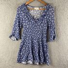 Auguste Womens Dress 6 Blue Fit & Flare Short Sleeve Floral Boho Hippie Summer