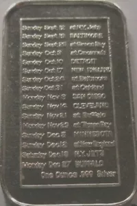 BAR ingot coin medallion 1982 MIAMI DOLPHINS NFL SCHEDULE FOOTBALL SEASON SILVER - Picture 1 of 2