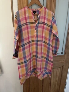 NoLoGo Chic Multi Coloured Check100% Linen Tunic Dress Tina Malhame S - Picture 1 of 7