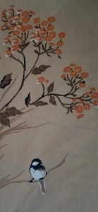 Vintage Muslin Pequot Chickadee Bird Full Flat Sheet Orange Flowers Tan Brown - Picture 1 of 6