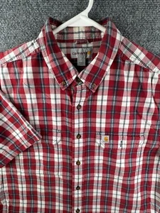 Carhartt Short Sleeve Button Up Shirt Men’s Plaid Red White Large Adult Relaxed - Picture 1 of 11