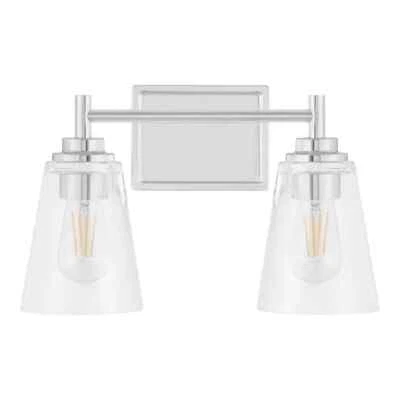 Hampton Bay Wakefield 15 in. 2-Light Chrome Modern Vanity w/Clear Glass Shades - Image 1 of 4