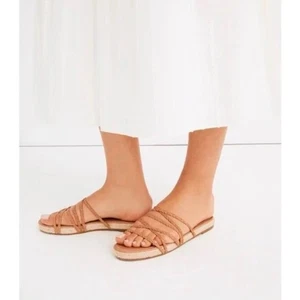 Madewell 'Kathryn' Women's 6 Espadrille Leather Strap Slide Sandal Braided Tan  - Picture 1 of 6