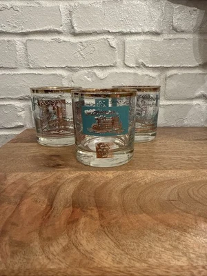 Vintage Set/ 3 Libbey Aqua/Gold Southern Comfort Riverboat Cocktail Glasses MCM - Image 1 of 4