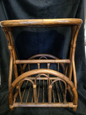 Mesa auxiliar vintage tejida de bambú ratán madera curvada soporte para plantas boho chic MCM Foto 1 de 4