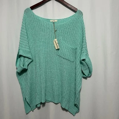 Suéter de mujer Easel Los Angeles con puños cuadrados manga corta talla mediana aguamarina nuevo Foto 1 de 4