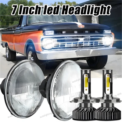 Par de faros LED redondos de haz alto bajo de 7 pulgadas más nuevos para camioneta Ford F100 F150 F250 Foto 1 de 4