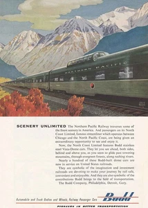 1954 Budd: Scenery Unlimited, Northern Pacific Railway Vintage Print Ad - Picture 1 of 1