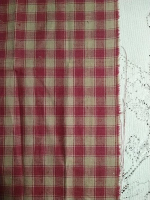 REMNANT Dark Red & Tan Plaid Check Homespun Fabric 24" x 7" Cotton - Image 1 of 3