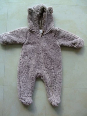 Baby Teddy-Overall H&M Gr. 56 Plüsch Wagenanzug mit Ohren braun - Bild 1 von 4