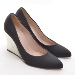 Ladies Jacques Levine Carino Wedge Pumps 7 M Black Fabric Heels Shoes New damage - Picture 1 of 9