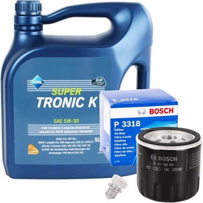 BOSCH + ARAL + FEBI BILSTEIN, BOSCH BOSCH ÖLFILTER + ARAL SUPER TRONIC K 5W-30 5 LITER MOTORÖL VW 504.00 507.00 ÖL