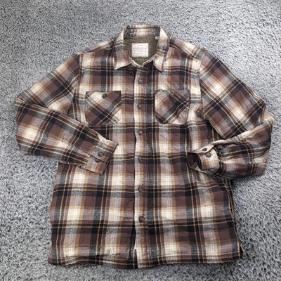 Weatherproof Vintage Shacket Men Medium Brown Flannel Jacket Coat Plaid Sherpa - Image 1 of 4