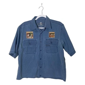 Camicia da campeggio vintage sbiadita Glory Cabincore denim con bottoni uomo taglia media - Foto 1 di 16