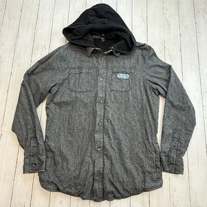 Armada Giacca Uomo Flanella Cappuccio Rimovibile Taglia XL Nero Plaid Shacket Bottoni - Foto 1 di 9