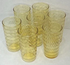 Vintage Amber Swirl Glasses Set of 7 Mid-Century 5” Tumbler Barware Retro - Picture 1 of 22