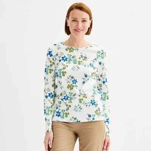 Damen Croft & Barrow® Essential Langarmshirt Rundhalsausschnitt elfenbein Herbstblüte - Bild 1 von 2