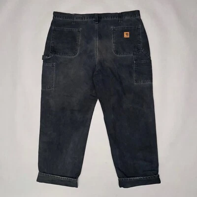 Vintage CARHARTT DUNGAREE FIT BLACK CARPENTER PANTS Faded Workwear 42 X 32 - Image 1 of 4