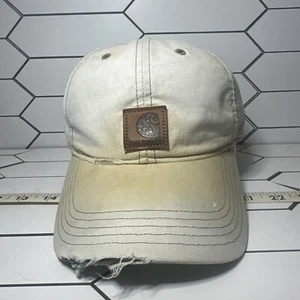 Gorra de béisbol Carhartt desgastada pintura descolorida salpicaduras gorra blanca parche de cuero - Imagen 1 de 14