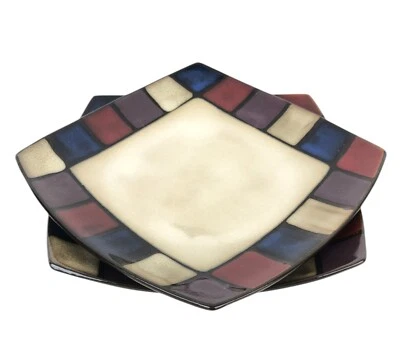 Gibson Everyday 7.5" Side Plates Vintage Tile Multicolor Stoneware Set of 2 - Image 1 of 4