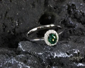Emerald Engagement Band Ring Wedding Band Womens Ring Stacking Gemstone Band - Picture 1 of 5