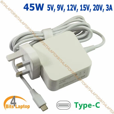 5V 2A 9V 2A 12V 3A/2A 15V 3A 20V 2.25A USB-C 45W Power AC Adapter Charger -WHITE - Image 1 of 4