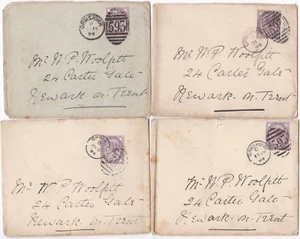 1894 x 4 DIFF CODE 3 & 4 BAR DUPLEX POSTMARKS ORMSKIRK TO 24 CARTER GATE NEWARK - Picture 1 of 2