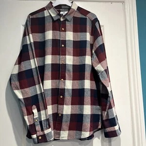 M&Co Mens Brushed Cotton Check Shirt, Burgundy, Navy, Cream - Size L - VGC - Picture 1 of 7