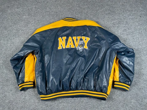 Navy Midshipmen Faux Leather Zip Jacket Adult 2XL Blue Yellow College Varsity Cover