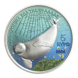 5 euros Mediterranean Monk Seal - Foca Grecia plata Prooflike 2024 - Imagen 1 de 3