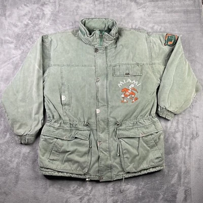 Chaqueta De Colección Miami Hurricanes Para Hombres XL NUEZ MOSCADA Campri Verde Cremallera Completa Capucha Pesada Foto 1 de 4