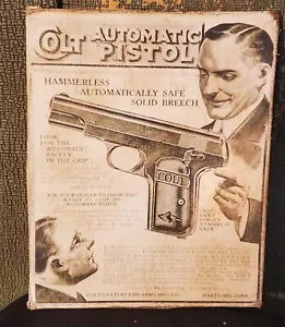 VINTAGE COLT PISTOL GUN ADVERTISING HUNTING AMMO PRINT CANVAS SIGN MAN CAVE - Picture 1 of 3