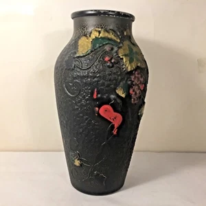 Antique Circa 1919 Indiana Glass Goofus Vase Intaglio Red Bird w Grapes 9" Tall  - Picture 1 of 8