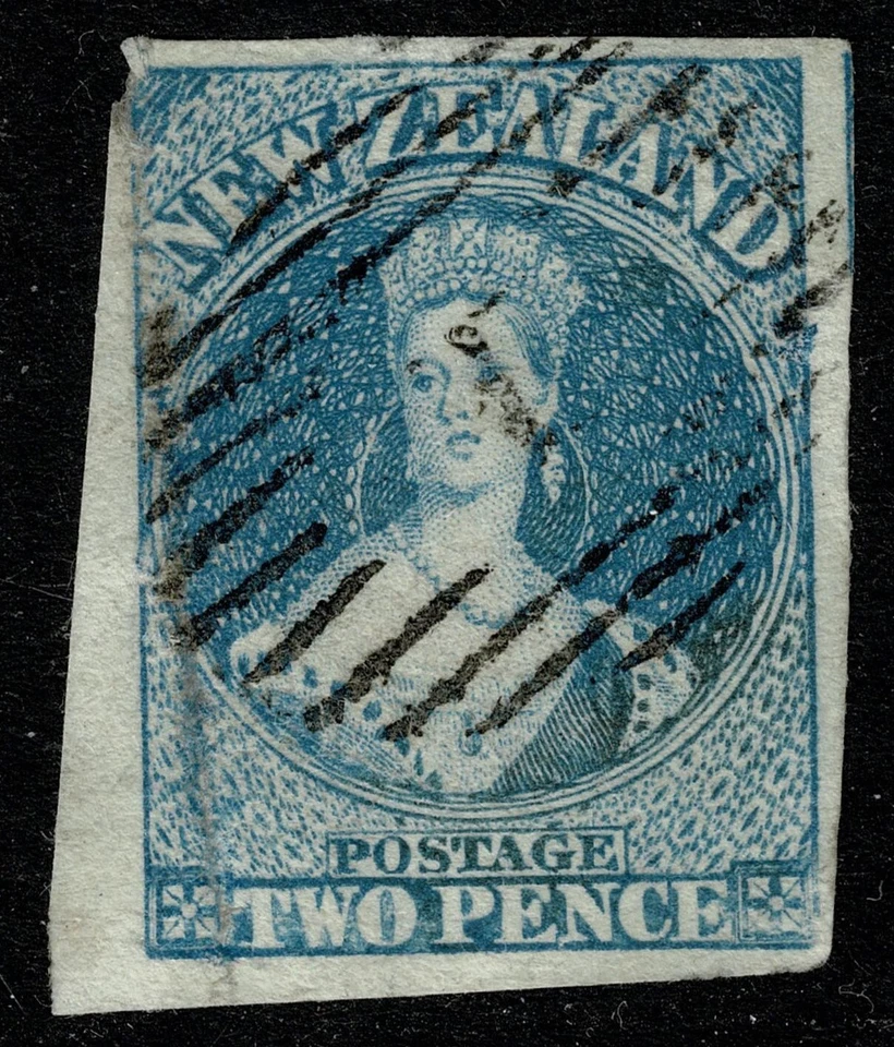 1857 New Zealand 2d Pale Blue SG 9 var Chalon Thinner VM Paper GU Cat. £180.00 - image 1 of 1