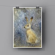 Original Aquarell Bild, Postkarte, Winter Motiv mit Hase im Schnee Geschenk Idee