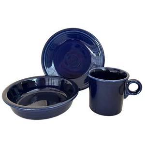 3 Pieces of Fiesta Ware Cobalt Blue- Bowl, Plate And Mug - Picture 1 of 7