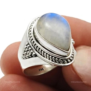 Arcoíris Piedra Lunar Plata de Ley Cumpleaños Cóctel Anillo Joyería Talla 7 - Imagen 1 de 10