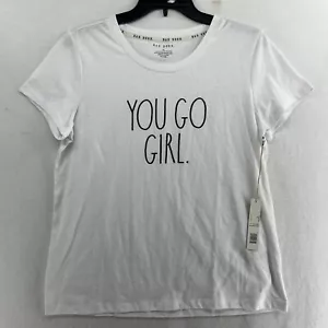 You Go Girl  Rae Dunn T-Shirt Womens M White Printed Round Neck Short Sleeves - Picture 1 of 12