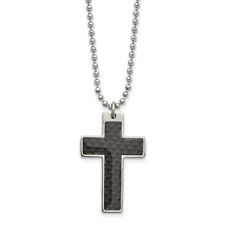 Chisel Stainless Steel Polished with Black Carbon Fiber Inlay Cross Pendant on a