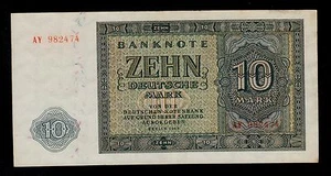 GERMANY DEMOCRATIC REPUBLIC  10 DEUTSCHE MARK 1948 AY PICK # 12a XF. - Picture 1 of 2
