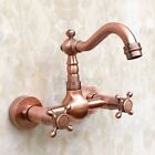 Antique Red Copper Wall Mounted Kitchen Faucet Vessel Sink Mixer Tap Krg030