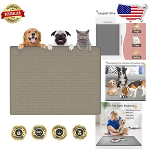 Extra-Large Brown Silicone Dog Feeding Mat - 39.5" x 29.5" for Mess-Free Meals - Picture 1 of 9
