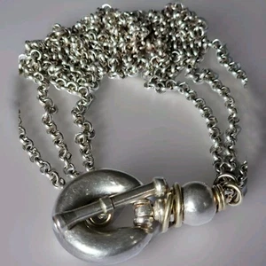 VINTAGE SAS ITALY 925- STERLING SILVER NECKLACE Women's Triple Chain Jewelry  - Picture 1 of 12