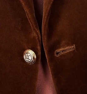 BESPOKE 38S Velvet Rust Brown Blazer w/ Gold Button SLIM FIT - Picture 1 of 3